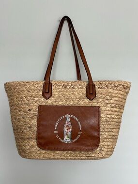 Coca Cola 125 Year Anniversary 2024 Straw Tote Faux Leather Trim Collectible